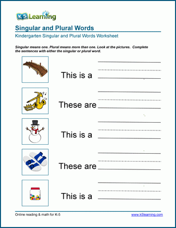 singular and plural worksheets kindergarten